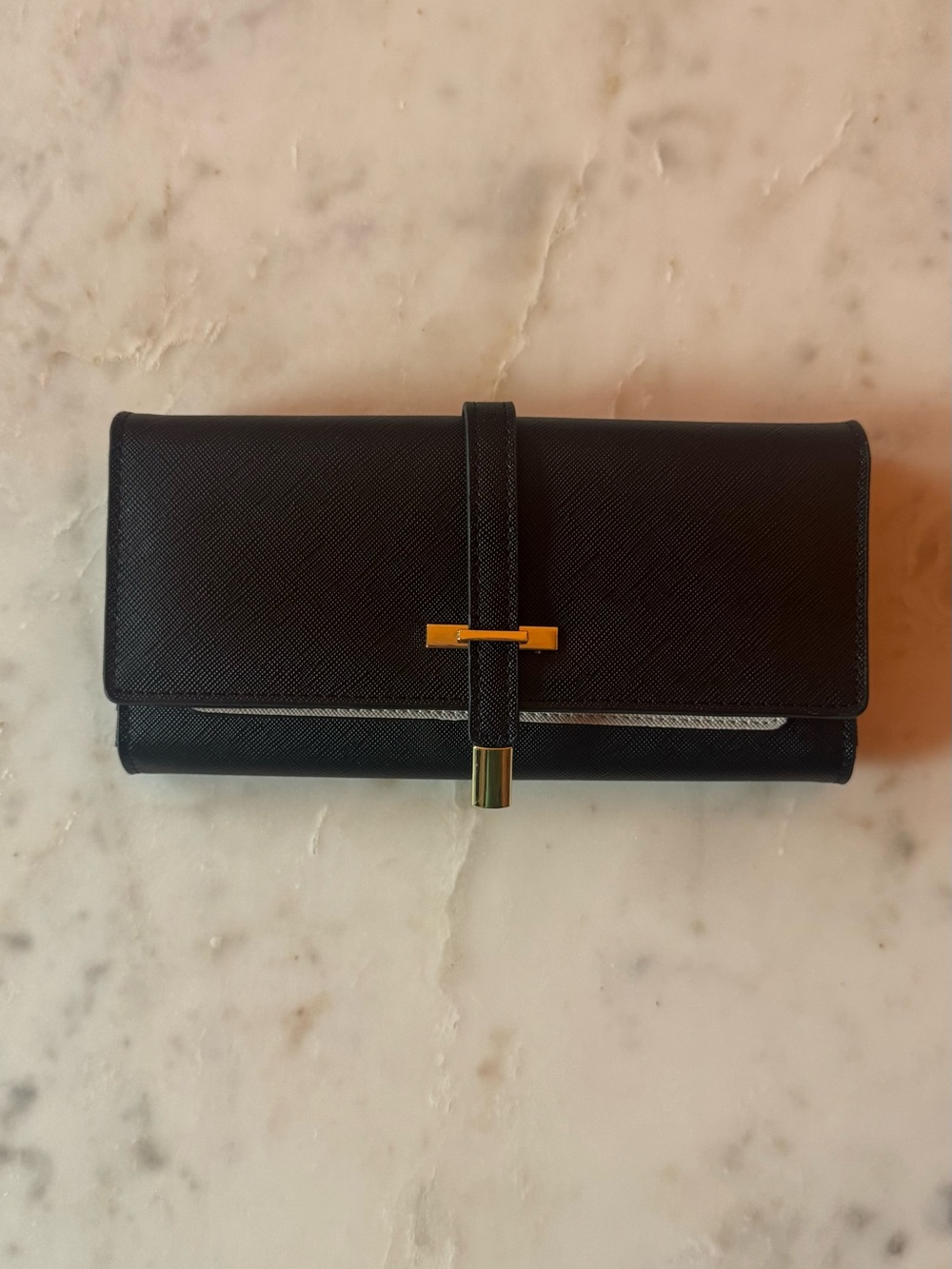 Black Leather Wallet with Gold Accent